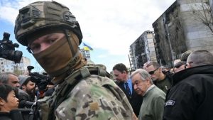 Antonio Guterres vizitoi Ukrainën e shkatërruar nga lufta në prill të vitit të kaluar. Foto: AFP