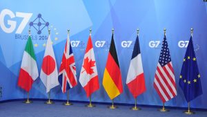 Flamujt e vendeve të Grupit të Shtatë. Foto: AFP