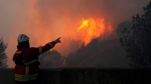 Një zjarrfikës i angazhuar për shuarjen e zjarreve në një pyll në periferi të Lisbonës. 25 korrik 2023. Foto: AP