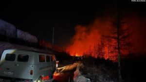 Zjarr pas shpërthimit të një treni në hekurudhën Baikal-Amur në Siberi, në lindjen e largët ruse, 1 dhjetor 2023.