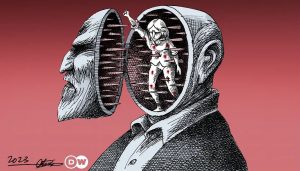 Dhuna ndaj grave është pasojë e mentalitetit patriarkal që sundon shoqërinë thonë aktivistët. Një karikaturë e DW, nga Mana Neyestani, Iran, me rastin e 25 nëntorit, Dita ndërkombëtare për parandalimin e dhunës ndaj grave.