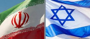 Pamje simbolike e flamurit izraelit dhe iranian